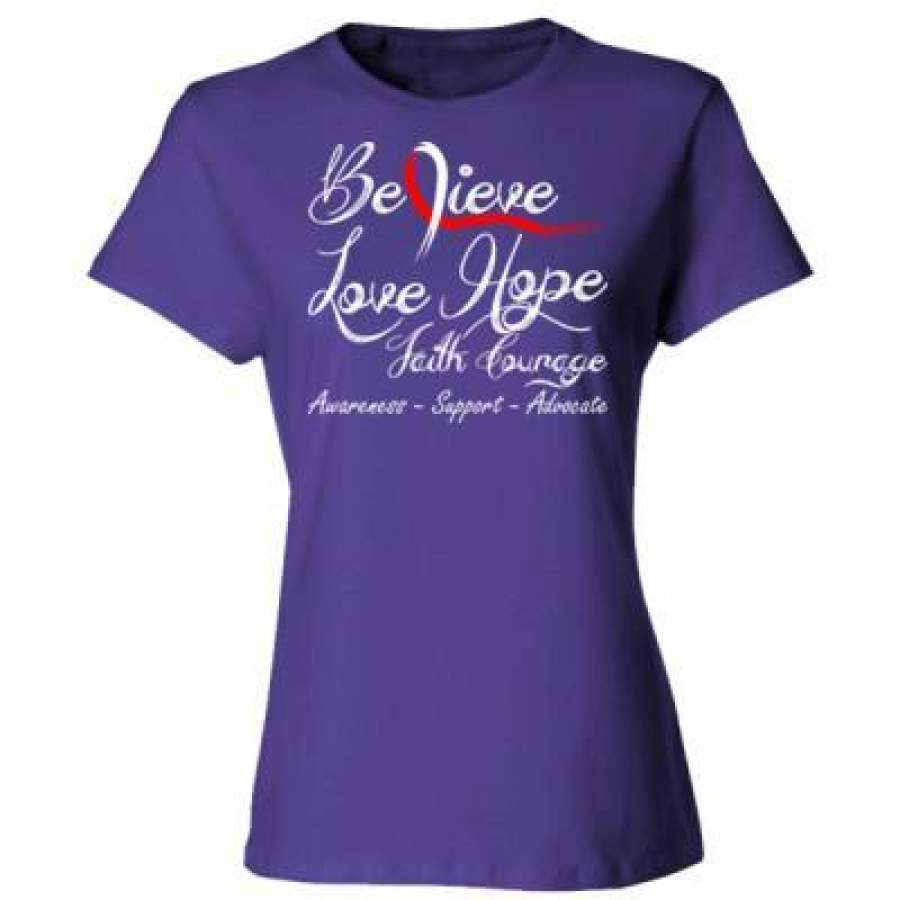 AGR Believe Love Hope Faith Courage Cancer Awareness Support – Ladies’ Cotton T-Shirt