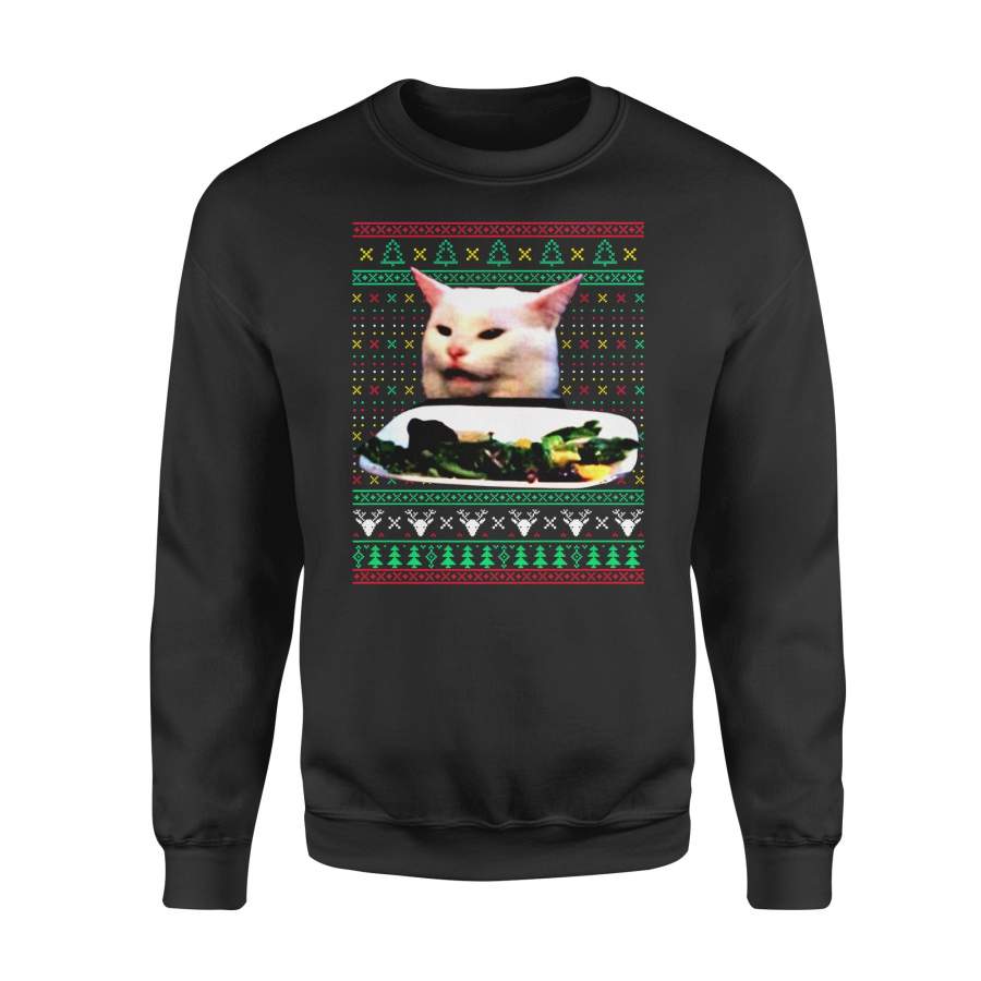 Cat gift idea Woman Yelling At A Cat Ugly Christmas Meme Costume T-Shirt – Standard Fleece Sweatshirt