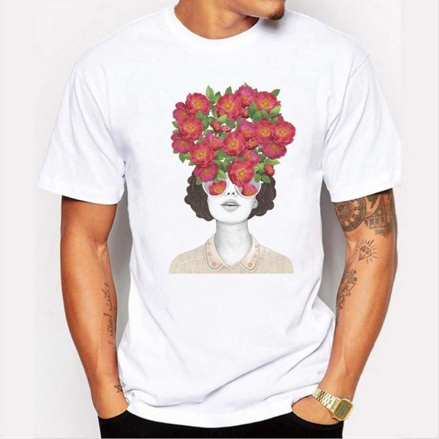 2017 Summer Men’S Fashion Shirt Personalized Floral Beauty Print Short Sleeve T-Shirt