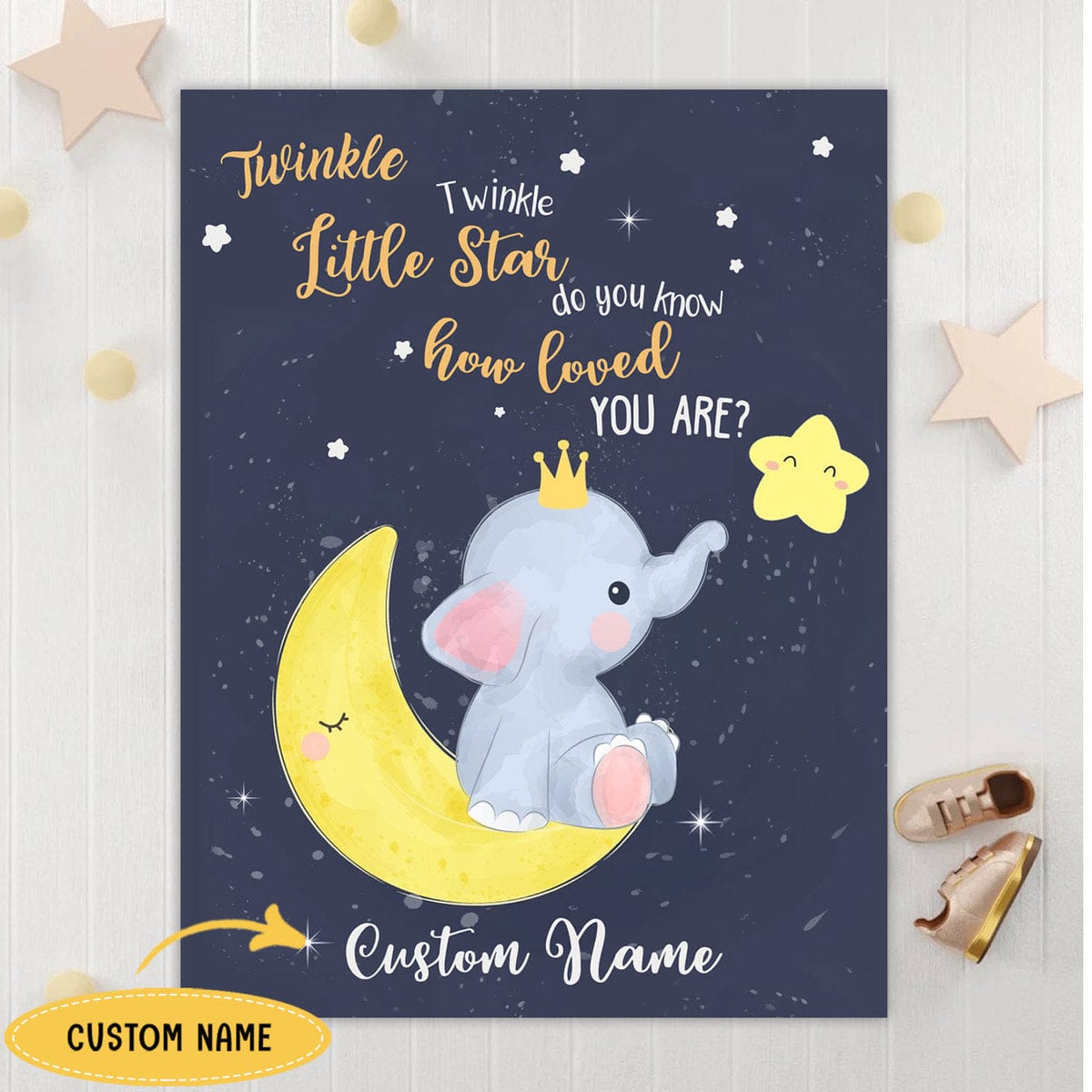 Personalized Elephant On The Moon Fleece & Sherpa Blanket