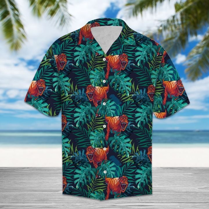 Tropical Trex Hawaiian Shirt Summer Button Up For Men, Women, Couple