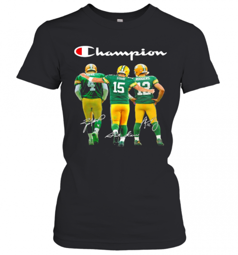 Green Bay Packers Favre Starr Rodgers Champions Signatures Women’S T-Shirt