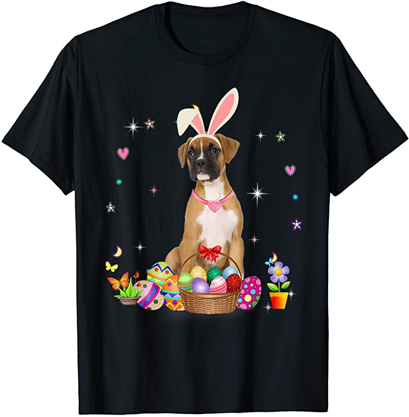 Cute Boxer Dog Easter Day Bunny Eggs Easter Costume Womens T-Shirt