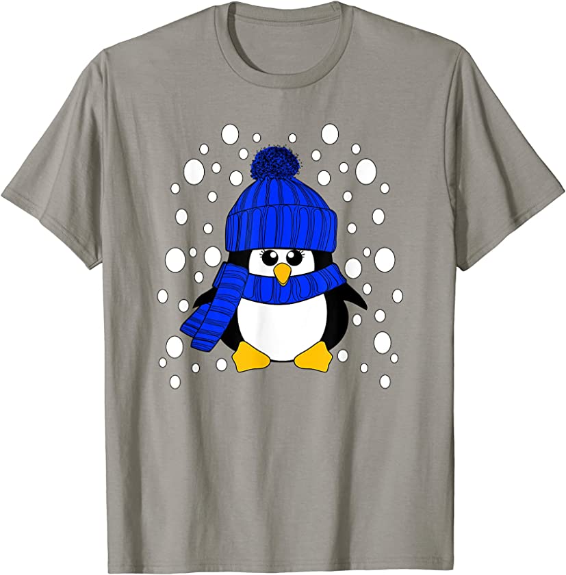 Christmas Snow Penguin Blue Hat Stocking Stuffer T-Shirt