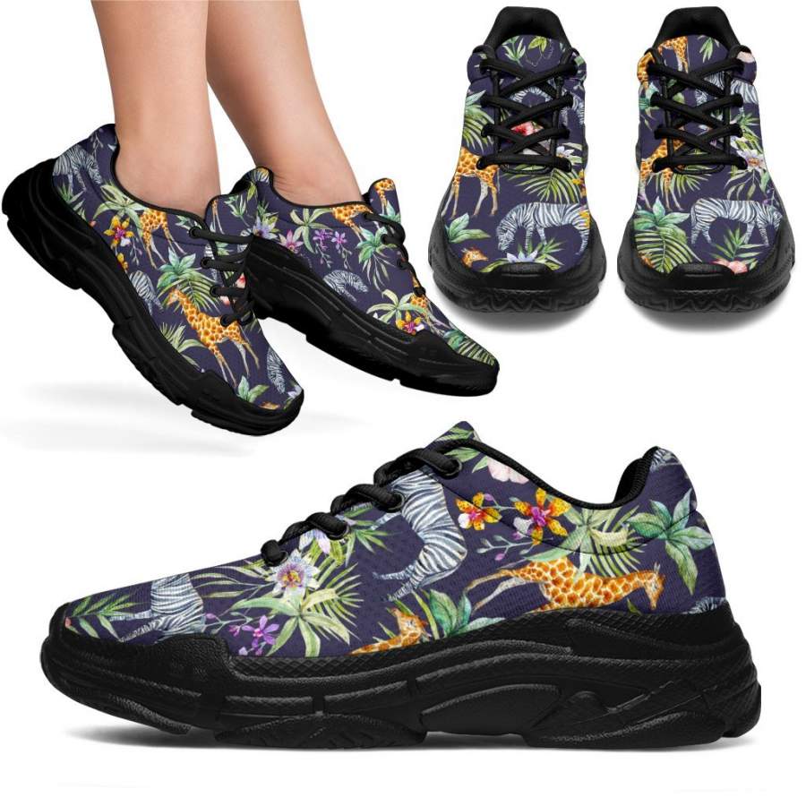 Tropical Zebra Giraffe Pattern Print Chunky Sneakers