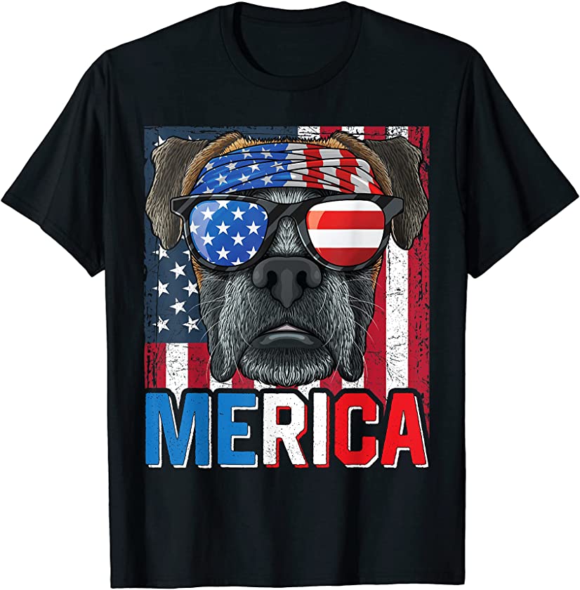 Boxer Merica Flag 4th of July Dog American Puppy Patriotic T-Shirt