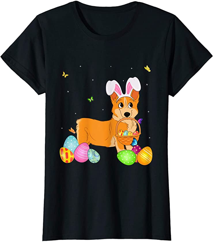 Womens Dog Mom Gift Cute Bunny Corgi Eggs Easter Day T-Shirt