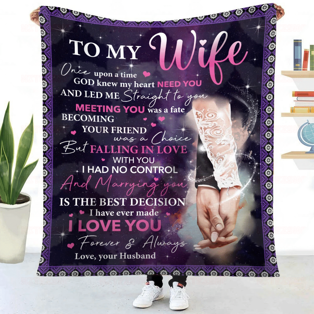 Husband To Wife Sherpa Blanket Once Upon A Time God Knew My Heart – Anniversarys Day Gifts – Anniversary Gift For Wife – Blanket Anniversary For Wife