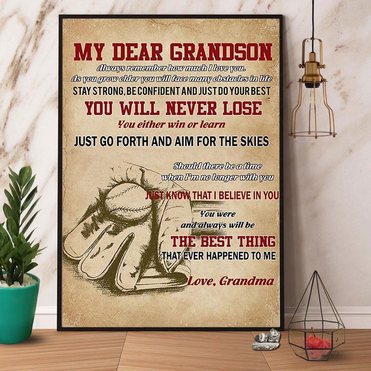 Baseball My Dear Grandson You Either Win Or Learn Just Go Forth & Aim For The Skies Vintage  Poster No Frame Matte Canvas