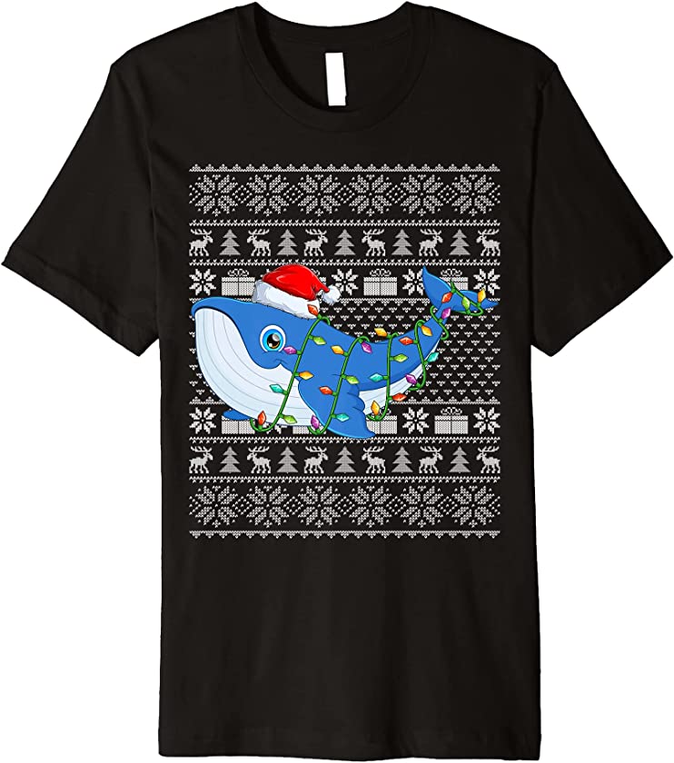 Whales Fish Lover Santa Hat Ugly Whales Christmas Premium T-Shirt