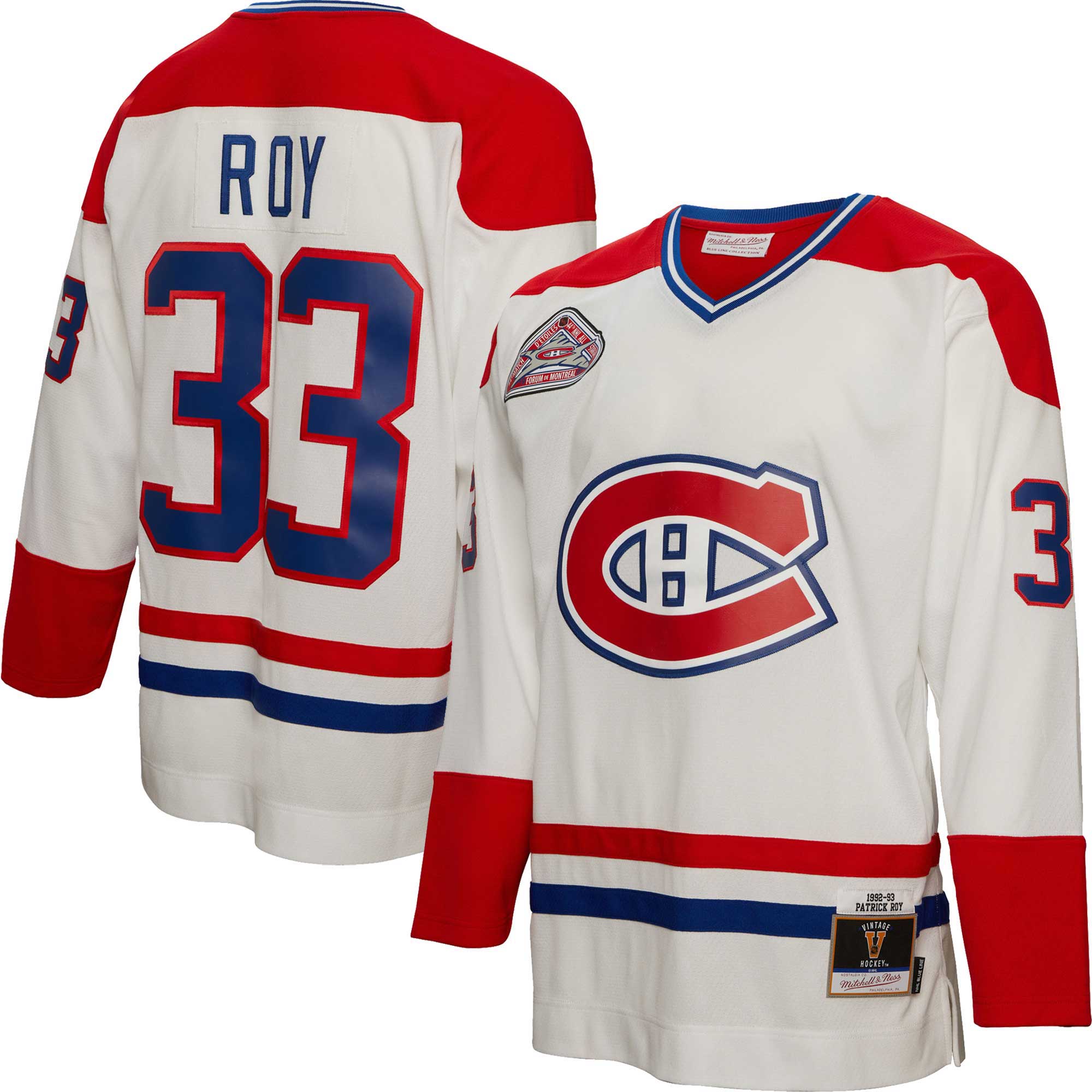 Men's Montreal Canadiens Patrick Roy Mitchell & Ness White 1992/93 Blue Line Player Jersey