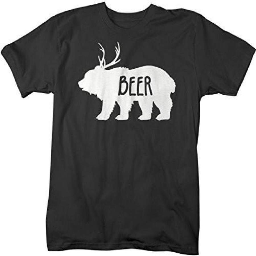 Shirts By Sarah Men’s Funny Bear Plus Deer Beer T-Shirt Drinking Shirts Hipster