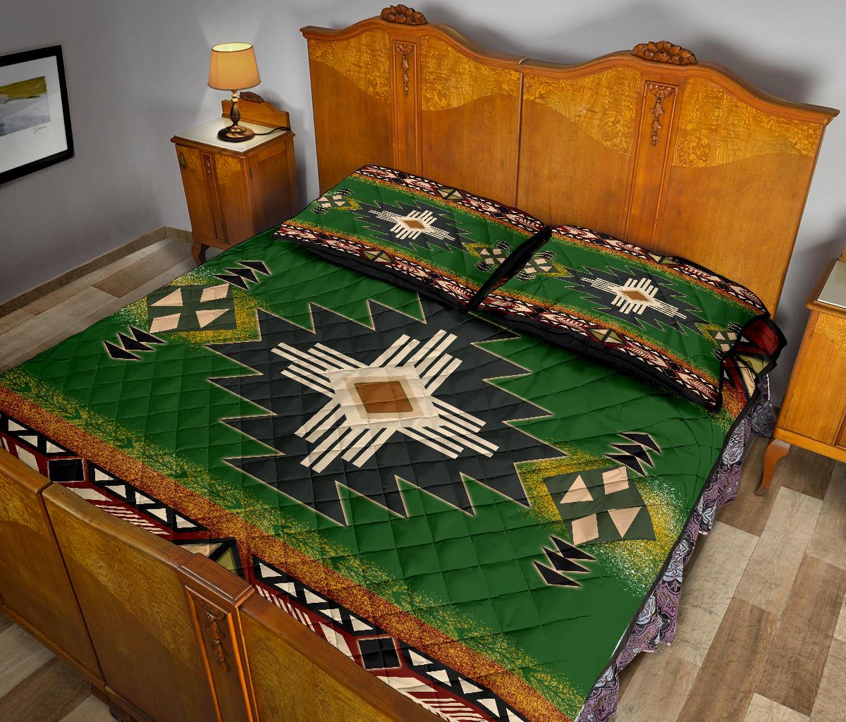 Indigenous Green Native American Quilt Bed Set Poniyoung Store