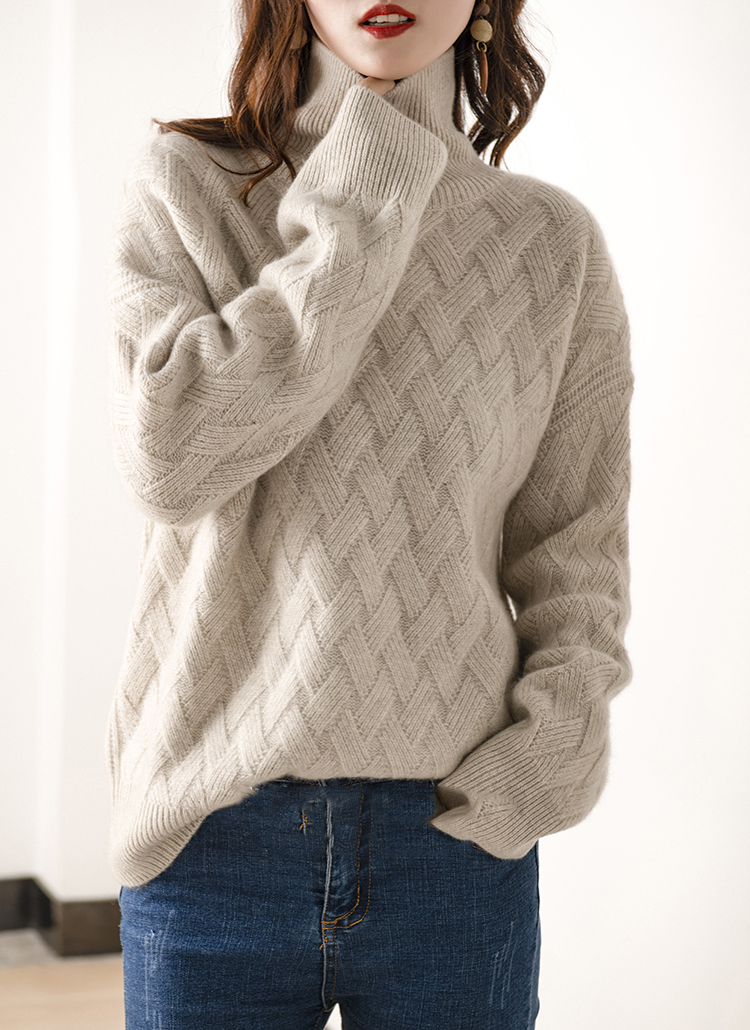 Autumn Winter Turtleneck Cashmere Sweater Woman 2021 New Knit Languid Large Size Loose Thick Pullover Shirts 100%Wool Top Jacket alx