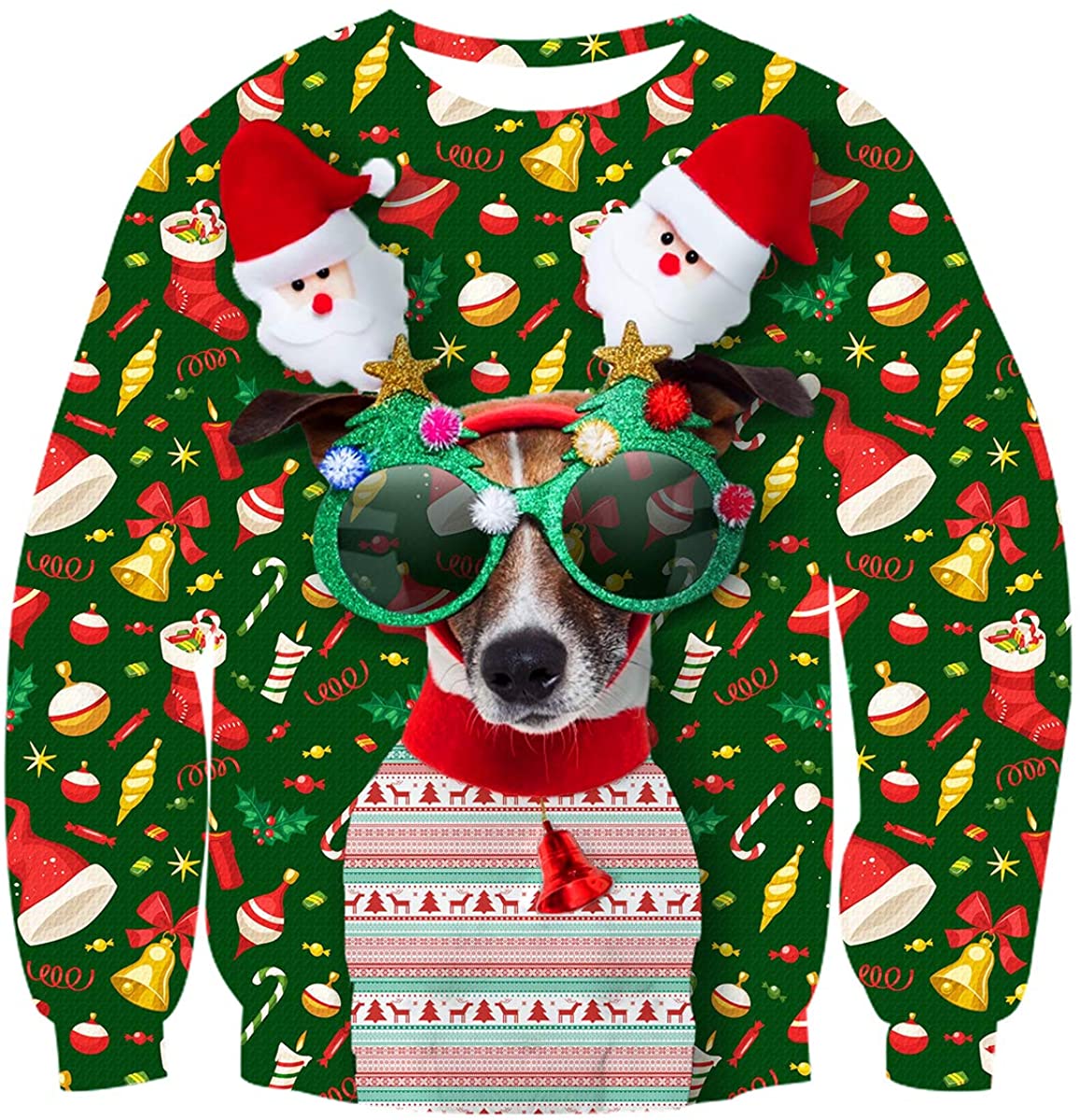 Ugly Christmas Crewneck Dog Christmas Ugly Sweatshirt, Dog Ugly Sweater Novelty 3D Graphic Long Sleeve Sweater Shirt