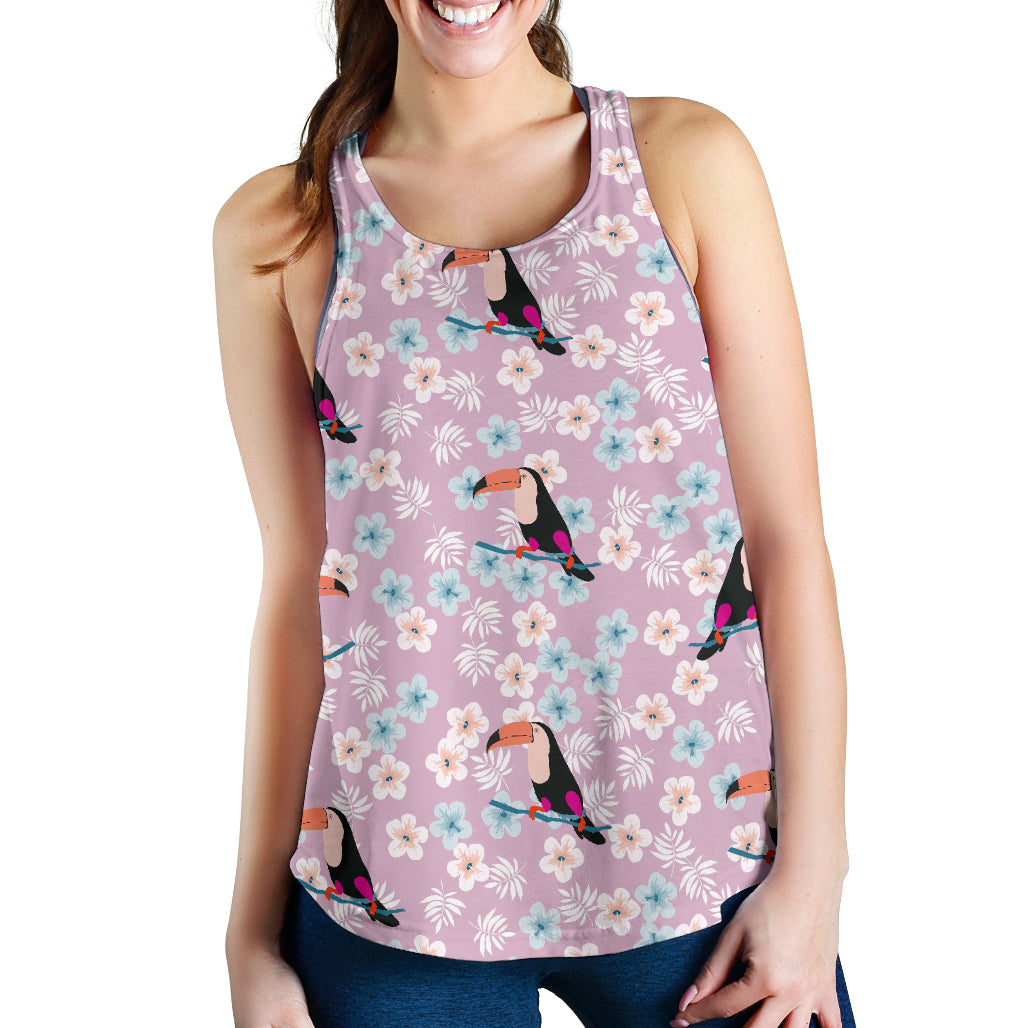 Beautiful Toucan Flower Leaves Women Racerback Tank Top