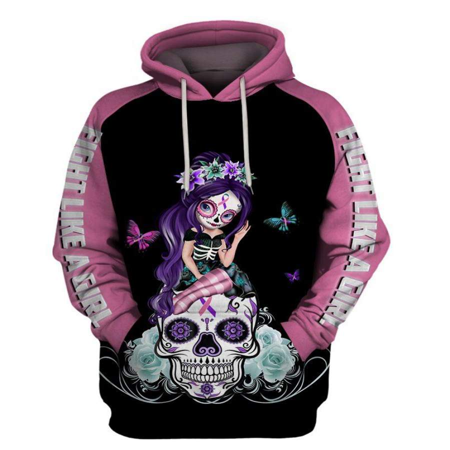 Pink Thyroid Cancer Sugar Skull Girl Awareness Hoodie