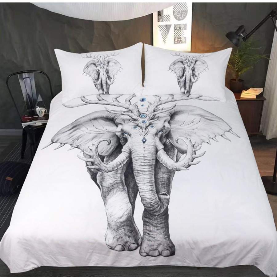 Black And White Elephants 3D Customize Bedding Set Duvet Cover Set Bedroom Set Bedlinen