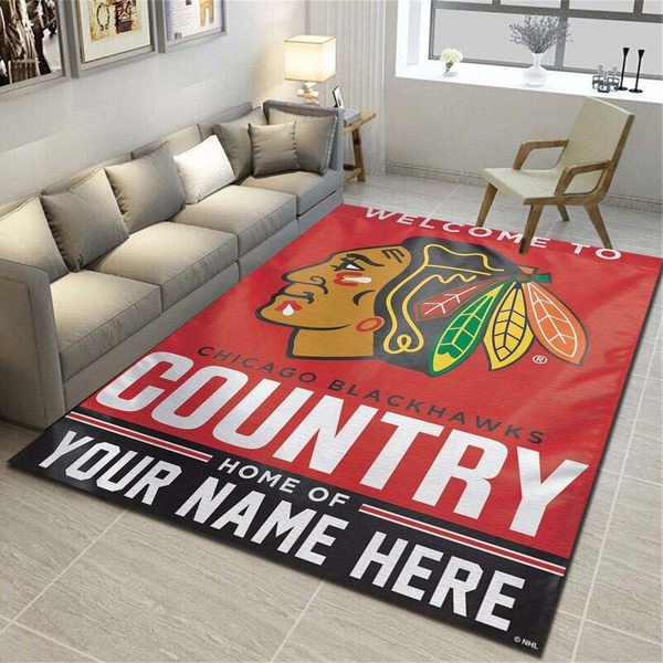 Chicago Blackhawks Personalized Area Rug, Living Room Carpet, Customized Floor Mat