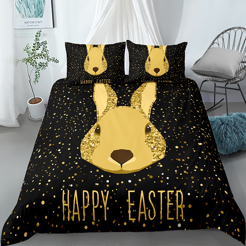 Cartoon 3D Rabbit Printed Bedding Set Easter Egg Duvet Quilt Cover Pillowcase For Home Bedroom Boho Decor Queen King Size Duvet Covers