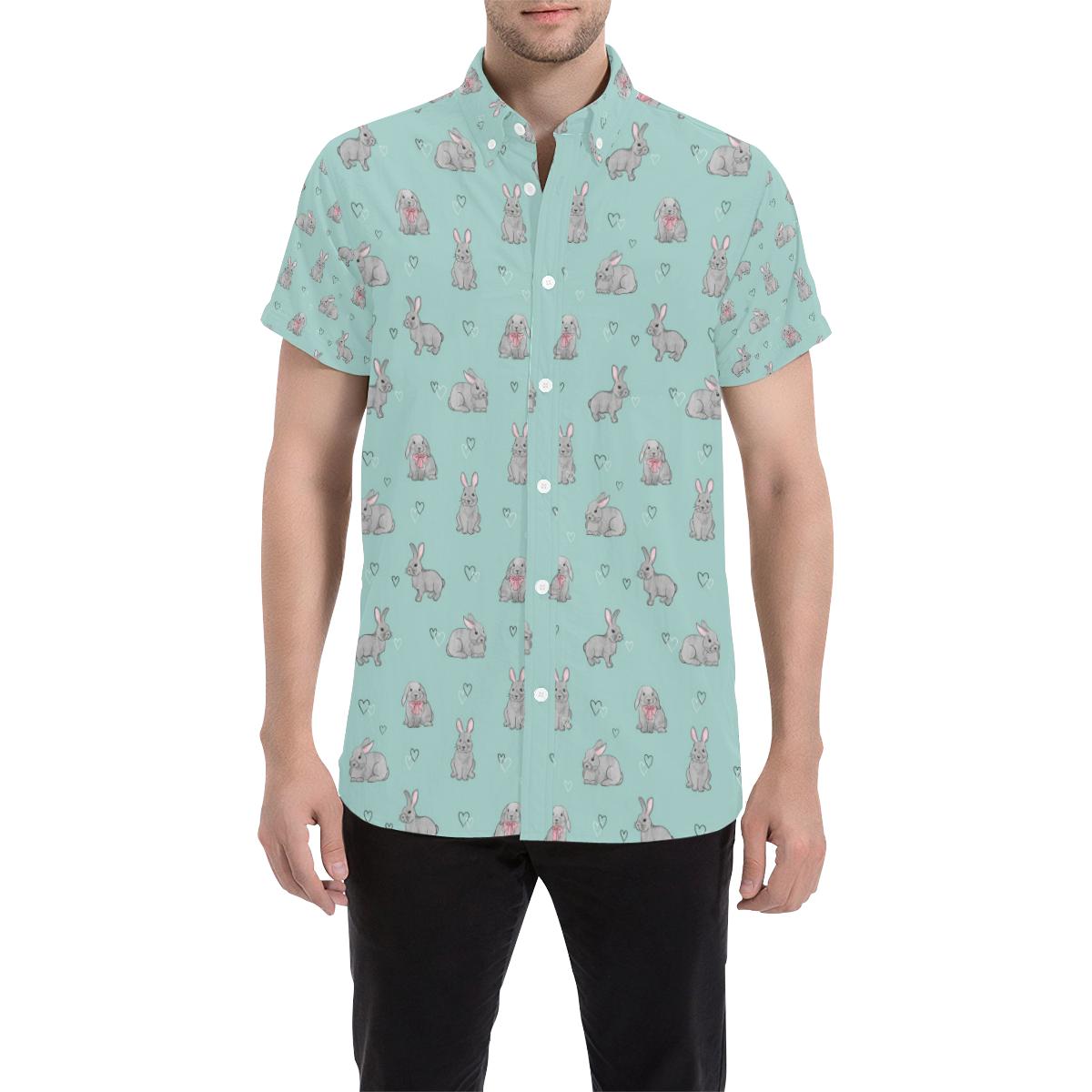 Bunny Pattern Print Design 02 Men Button Up Shirt