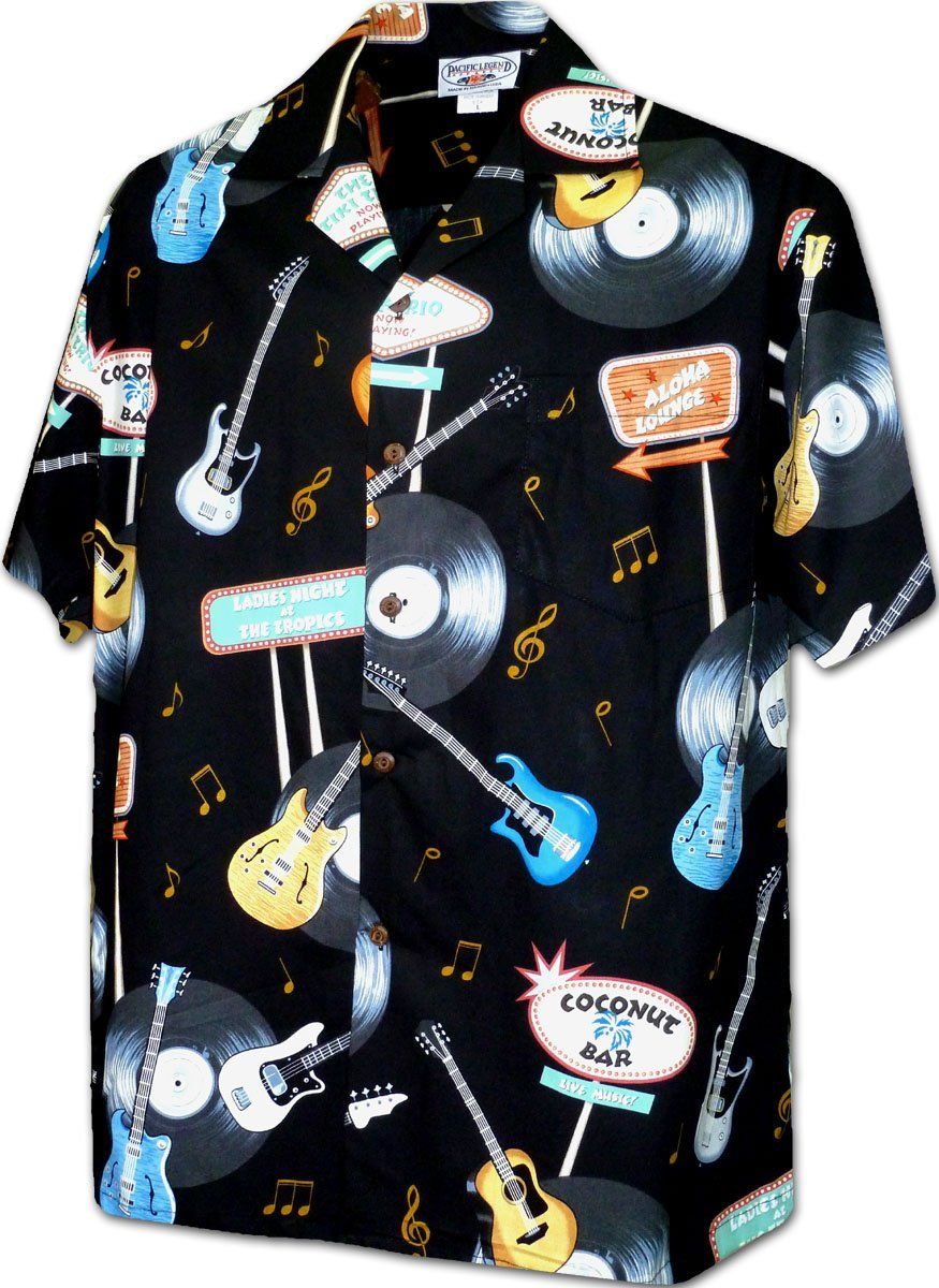 Vinyl Rock Black Hawaiian Shirt