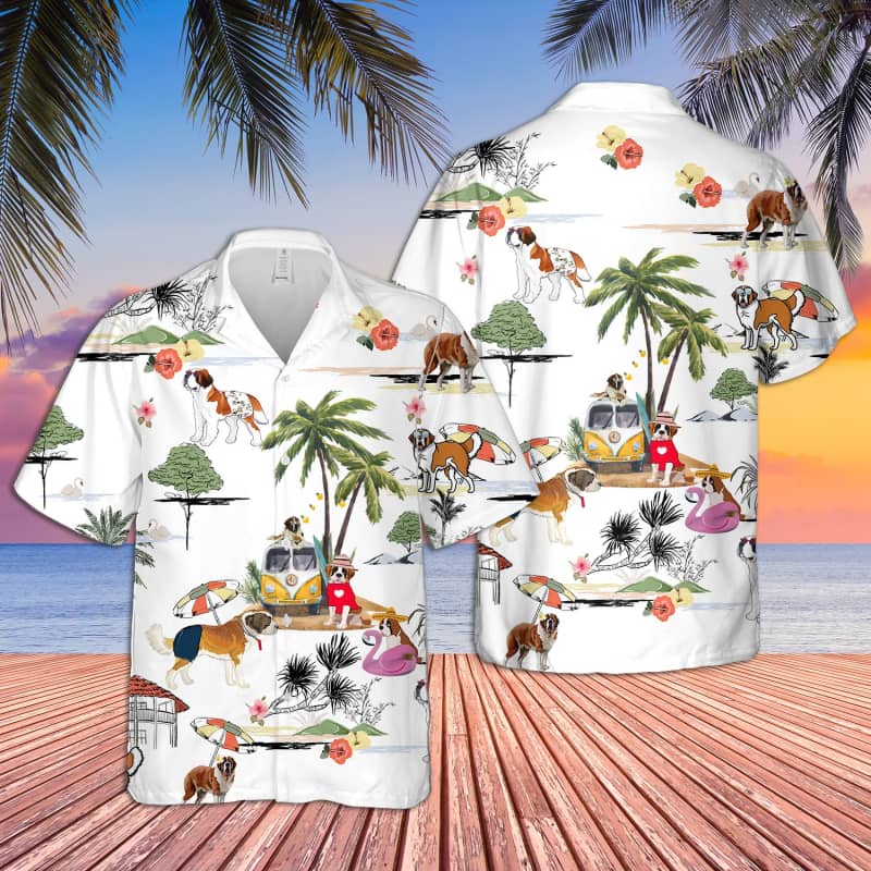 Unisex Bernard Beach Hawaii Print Aloha Short Sleeve Casual Shirt Ha18490