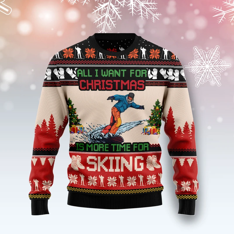 Skiing Ugly Christmas Sweater | For Men & Women | Adult | Us5957