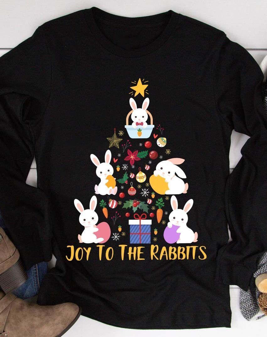 Rabbits Christmas Joy To The Rabbits T Shirt Hoodie Sweater Plus Size S-5Xl