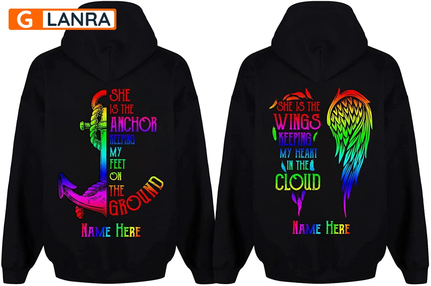 Personalized She Is The Anchor She Is The Wings Hoodie, Custom Anchor Wings Couple Hoodie, Lgbt Couple Hoodie, Lgbt Unisex Sweater, Sweatshirt