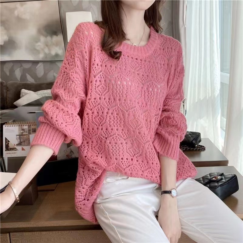 Spring, Summer, Autumn Is Hollow-out Sweater Thin Section Mohair Leisure Shirt Blouses Joker alx