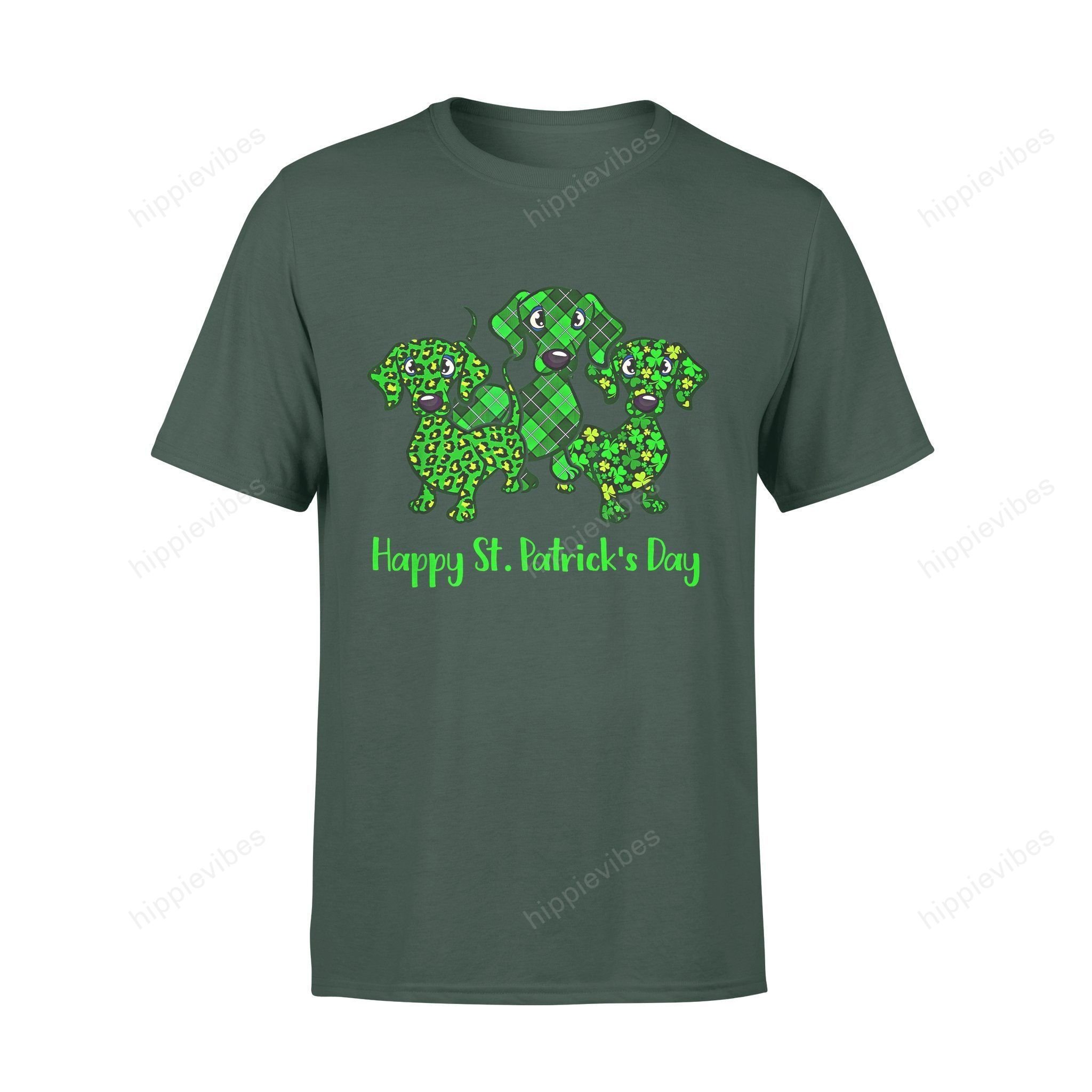 Dog Gift Idea Dachshund Leopard Buffalo Shamrock St Patricks Day T-Shirt – Standard T-Shirt