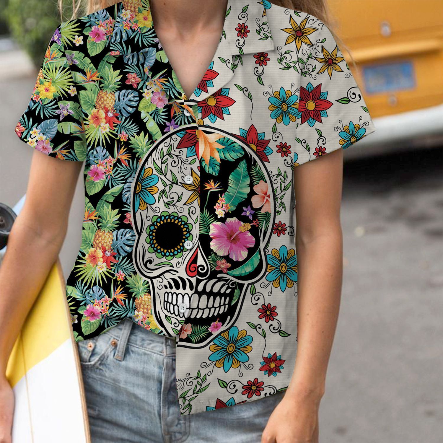 Sugar Skull Tropical Hawaii Shirt For Hawaii Aloha Ha64885