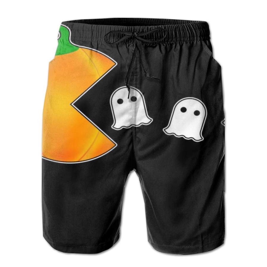 2 Pack Retro Pumpkin Video Game Funny Halloween Horizontal Poster Men Swim Trunks Drawstring Elastic Waist Quick Dry Beach Shorts with Mesh Lining Swimwear Bathing Suits