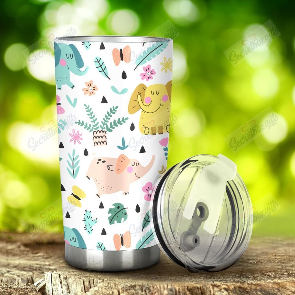 Personalized Cute Elephants Palm Tree Flower Butterfly Pattern Nc1111656Cl Stainless Steel Tumbler Customize Name, Text, Number