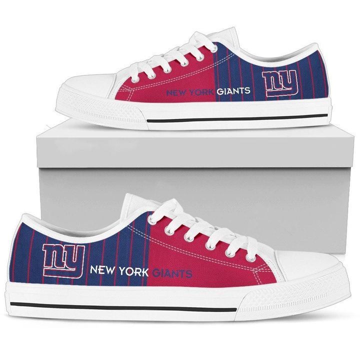 White Low Top Canvas Custom Shoes Gift For Men Simple Design Vertical Stripes New York Giants