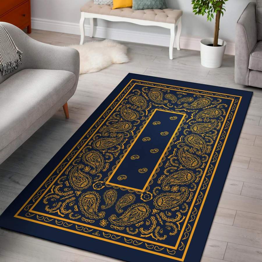 Navy Blue and Gold Bandana Area Rugs