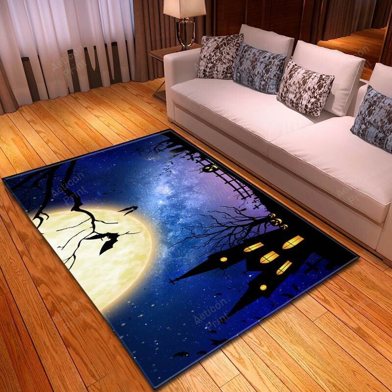 Halloween Graveyard Church At Full Moon Carpet Living Room Area Rug Carpet Vintage Home Decor Gift Ideas