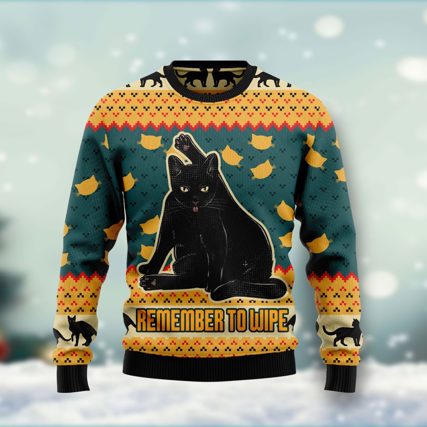 Black Cat HT081208 Ugly Christmas Sweater unisex womens & mens, couples matching, friends, funny family ugly christmas holiday sweater gifts (plus size available)