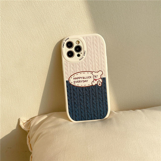 Cute Bear Sweater Stripe Couple Phone Case For Iphone 11 13 Pro Max 12 Mini X XS Max XR 7 8 Plus SE2 Soft Shockproof Case Cover alx