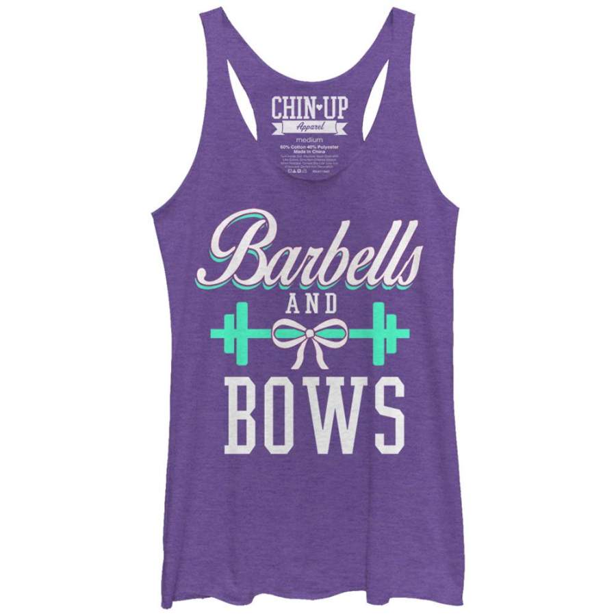 CHIN UP Women’s Barbells and Bows  Racerback Tank Purple Heather