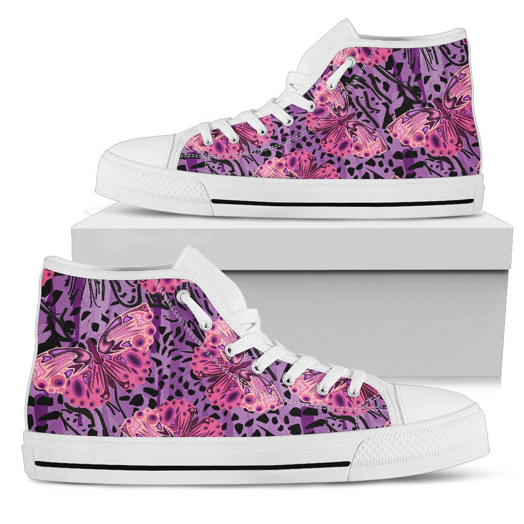 Purple Butterfly Leopard Men High Top Shoes