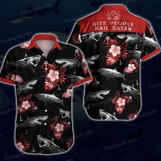 Shark Lovers Bite People Hail Satan Hawaiian Shirt-Zx10227