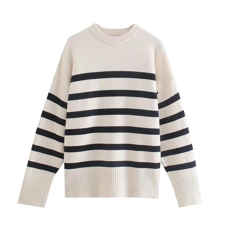 Sweater Pullover Fall New Fashion Striped O-neck Cotton Women Pull 2022 Soft Street Youth Elegant Warm Pullovers Long Sleeve Top alx