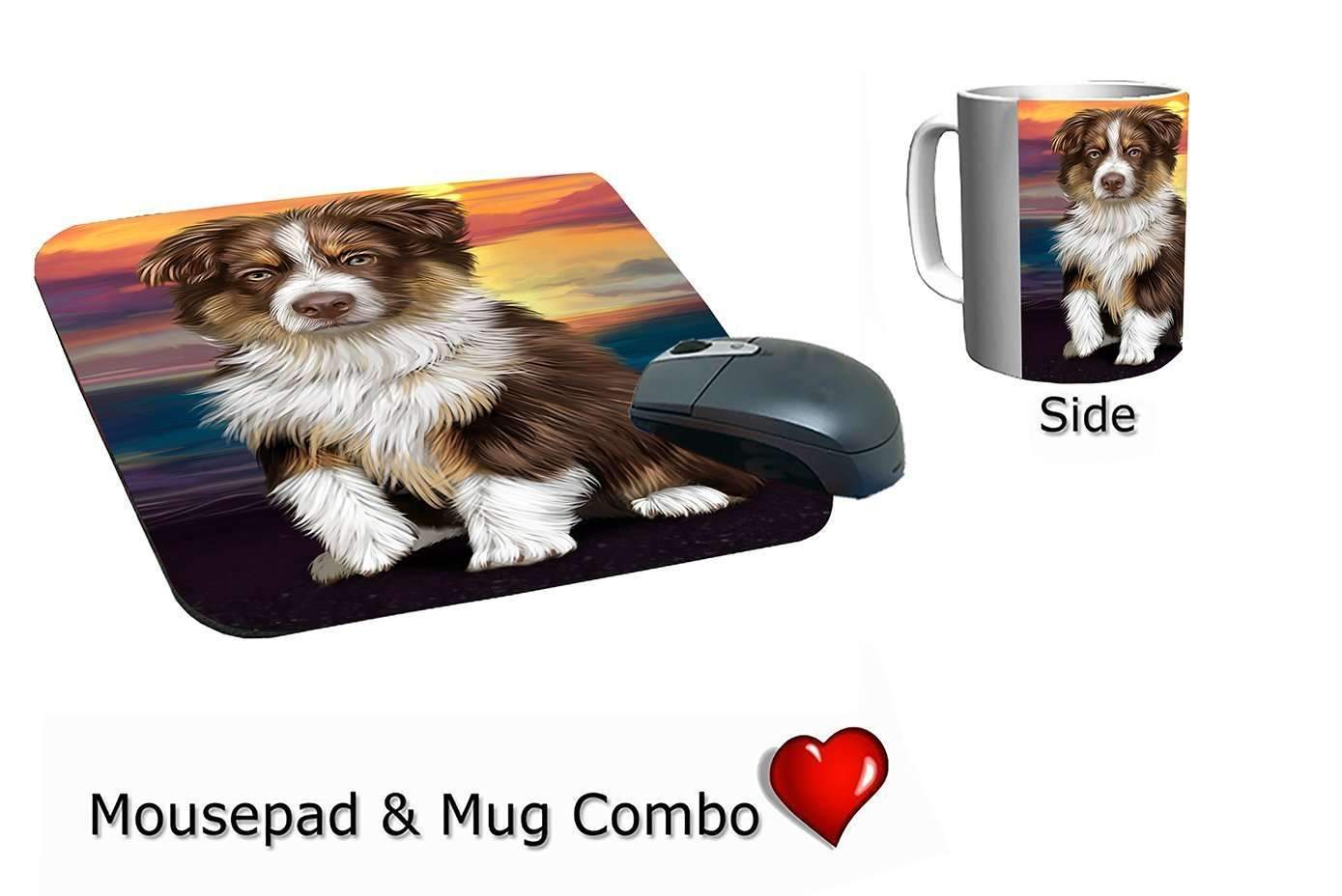 Australian Shepherd Brown Puppy Dog Mug & Mousepad Combo Gift Set