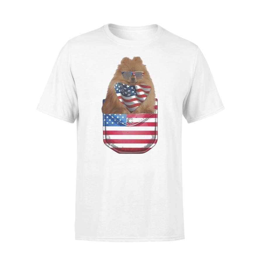 German Spitz Pocket American Flag Independence Day T-shirt