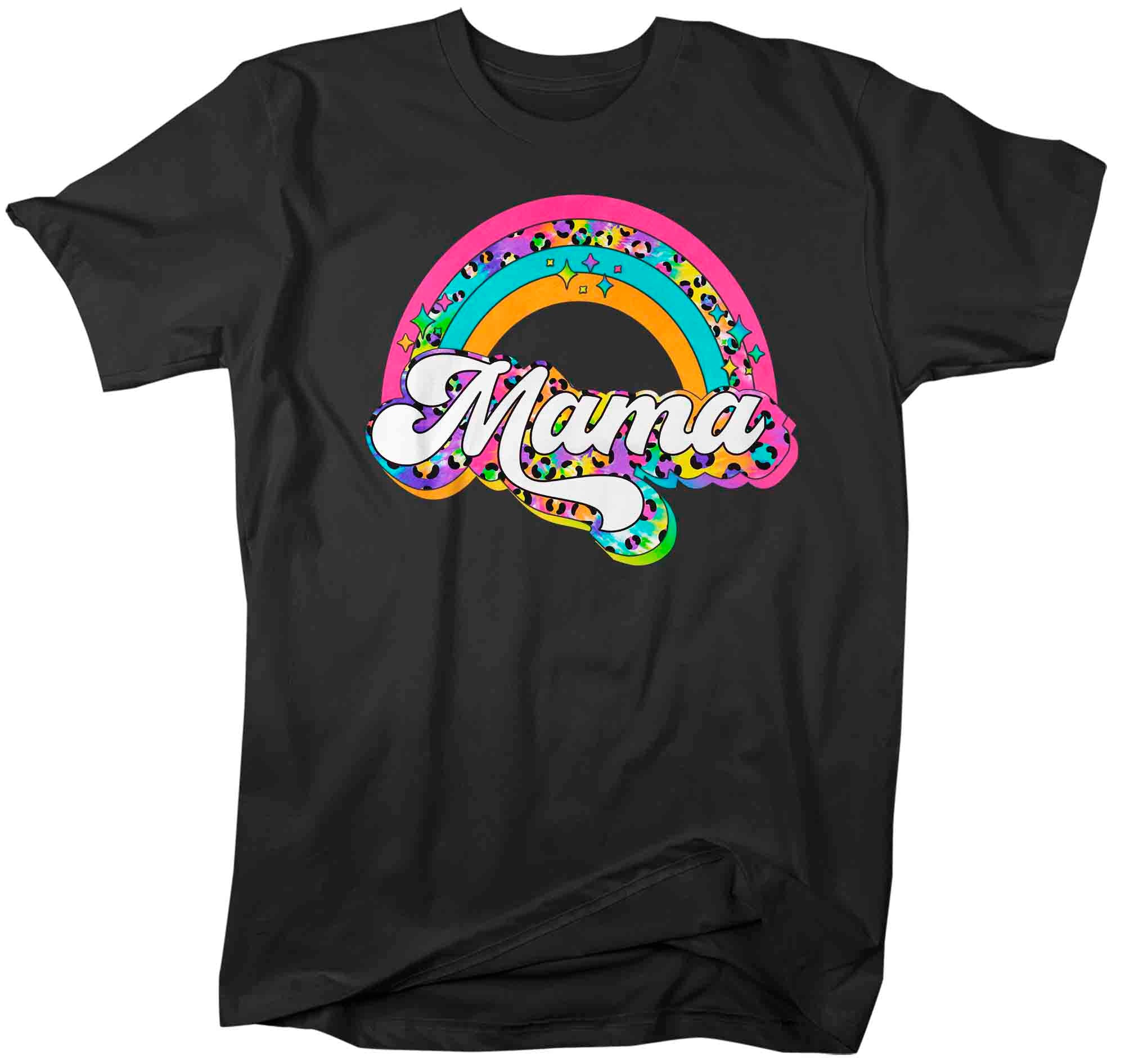 Unisex Retro Mama Shirt Rainbow Mom T Shirt Vintage Leopard Print Tshirt Mother’S Day Mama Tee Men’S Soft Cotton Gift Idea