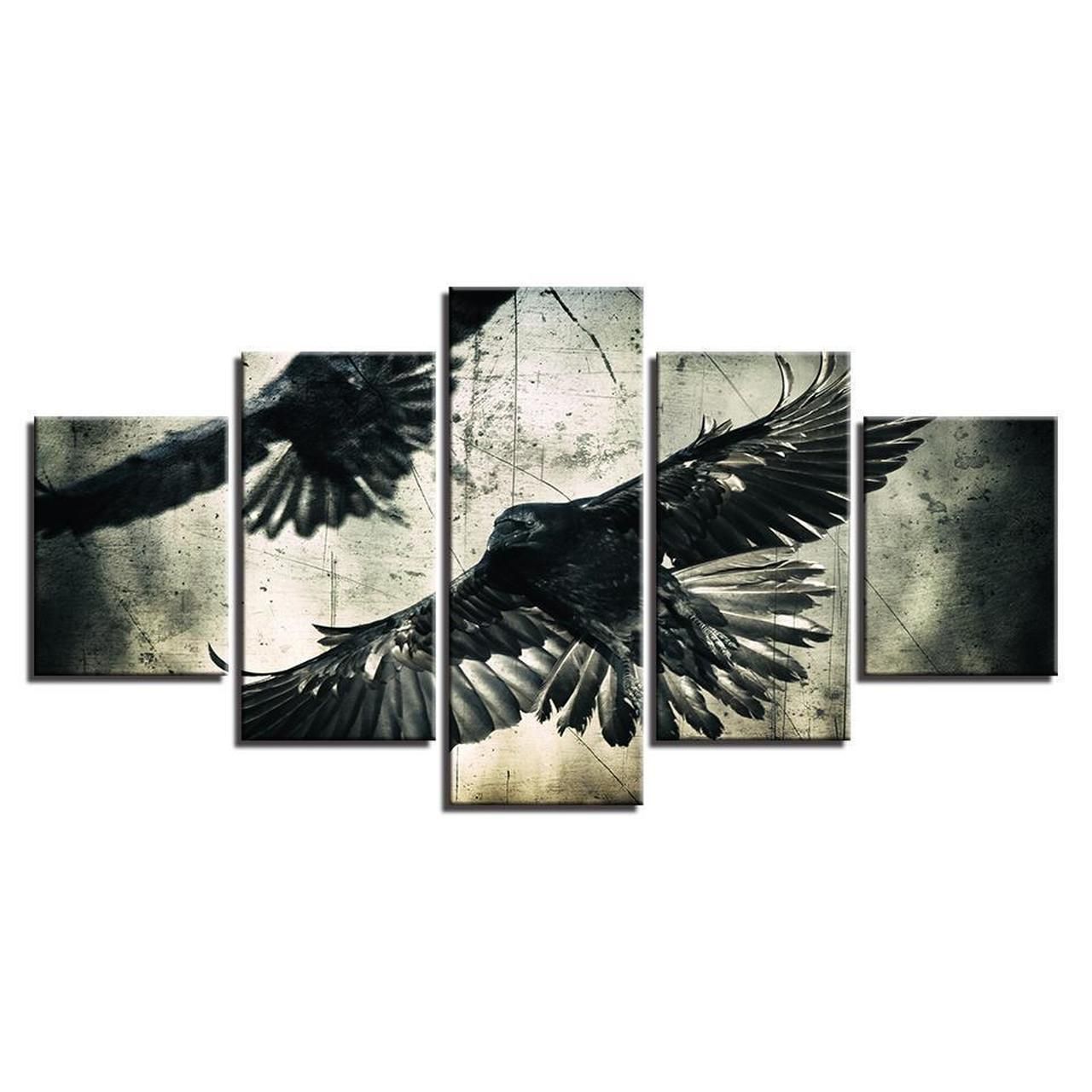 Black Eagle – 5 Panel Art Canvas, HD Printed Wall Art Picture for Home Decoration