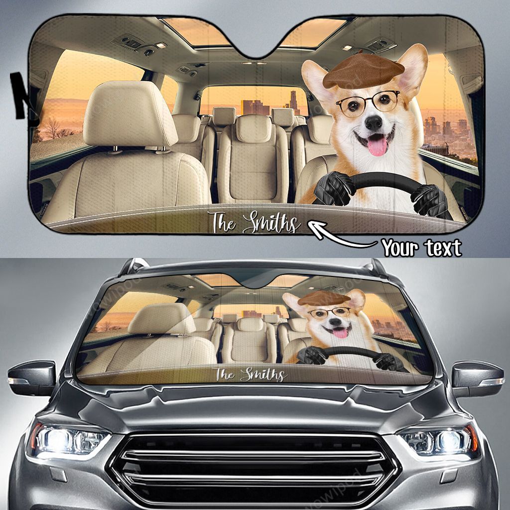 Corgi Family Custom Name Car Sun Shade 10 NDC0149