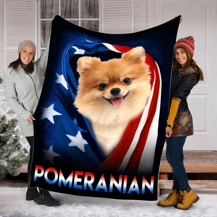 Pomeranian Dog American Flag Patriotic Blanket Gift For Dog Lovers, Happy 4Th Of July, Birthday Gift Home Decor Bedding Couch Sofa Soft And Comfy Cozy